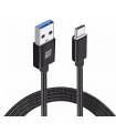 Cable 1 Mts USB 3.0 A Type C  Trenzado de Nylon Negro