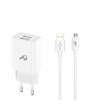 ADAPTADOR DE RED ENJOY USB 2 USB X 5V/24A CON CABLE MICRO USB BLANCO