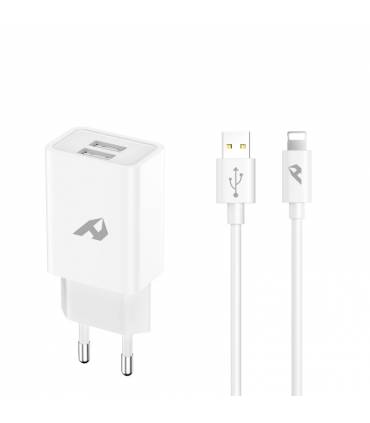 ADAPTADOR DE RED ENJOY USB 2 USB X 5V/24A CON CABLE LIGHTNING BLANC