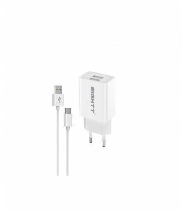 CARGADOR EIGHTT SMARTPHONE TABLET 5V 2X2.4A CON CABLE TIPO C 1,2