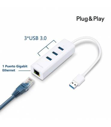 Hub USB 3.0 TP-Link UE330/ 3 Puertos USB/ 1 RJ45/ Blanco