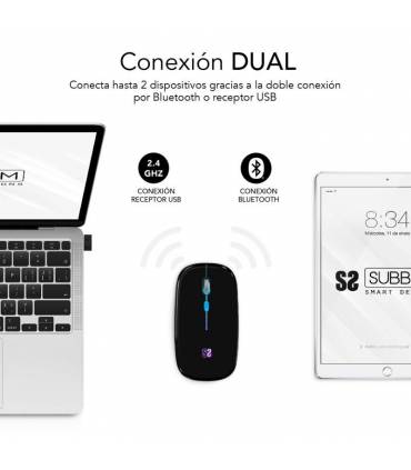 Ratón Inalámbrico por Bluetooth Subblim LED Dual Flat/ Batería recargable/ Hasta 1600 DPI