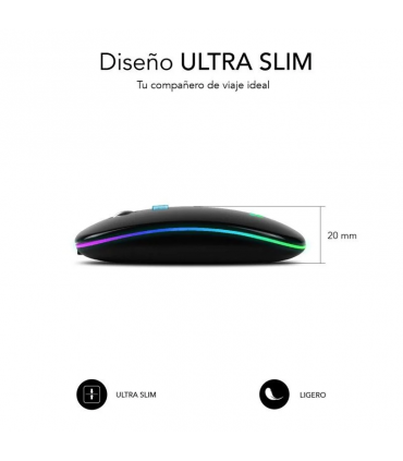 Ratón Inalámbrico por Bluetooth Subblim LED Dual Flat/ Batería recargable/ Hasta 1600 DPI